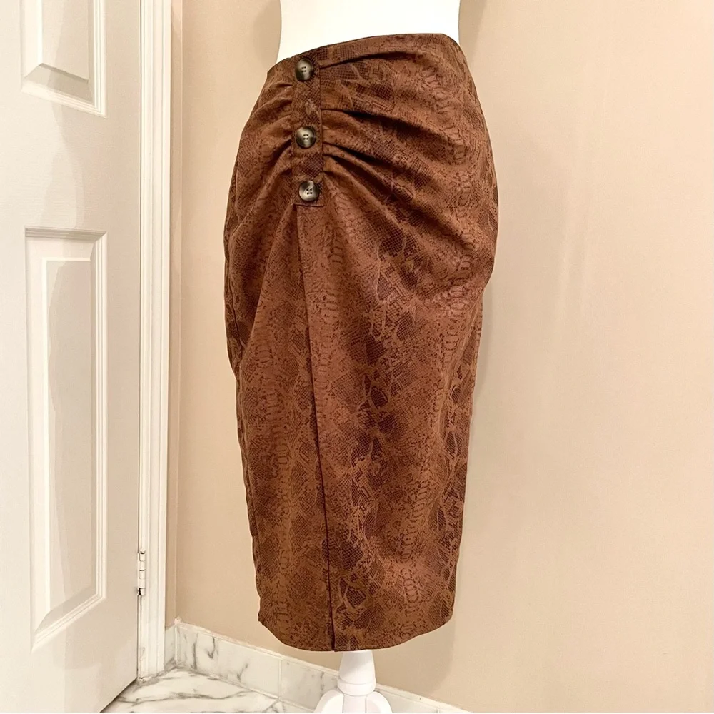Zara Brown Snake Print Pencil Skirt Front Slit Size S - Picture 2 of 9